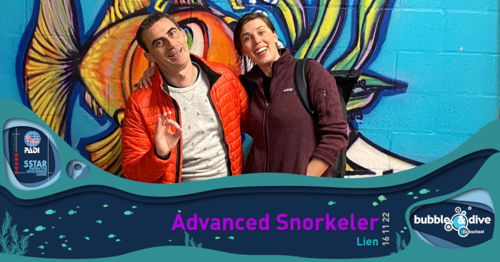 Proficiat Lien! PADI Advanced Snorkeler