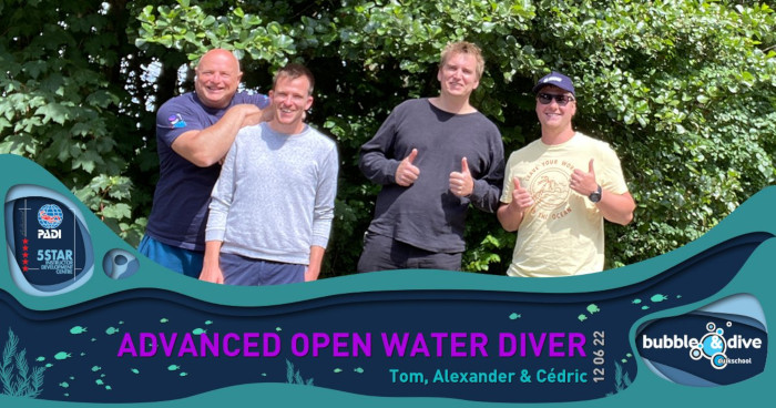 Proficiat Tom, Alexander en Cédric! Advanced Open Water Diver