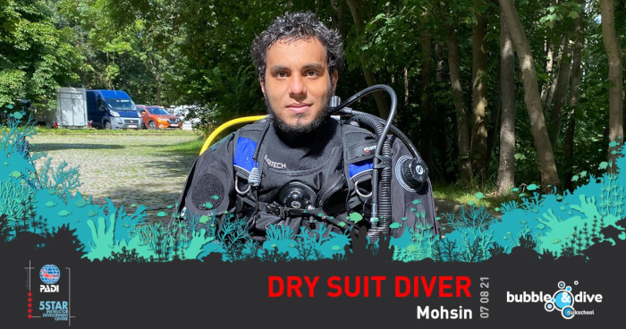 Proficiat Frederik met het behalen van je PADI Advanced Open Water Diver brevet Dry Suit Diver Moshin
