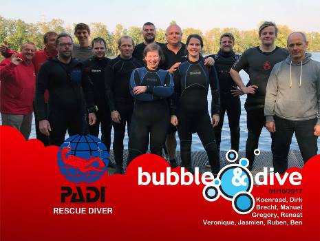 Proficiat Ben, Ruben, Manuel, Jasmien, Koenraad, Brecht, Renaat, Veronique, Dirk en Gregory met jullie PADI Rescue Diver brevet!